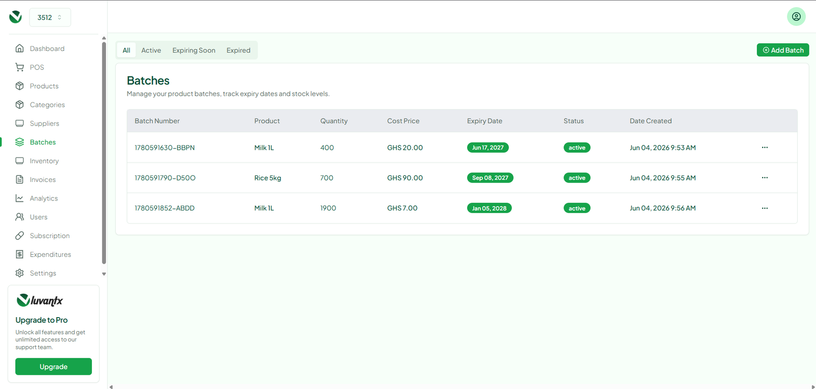 Stock and Expiry Batches Interface